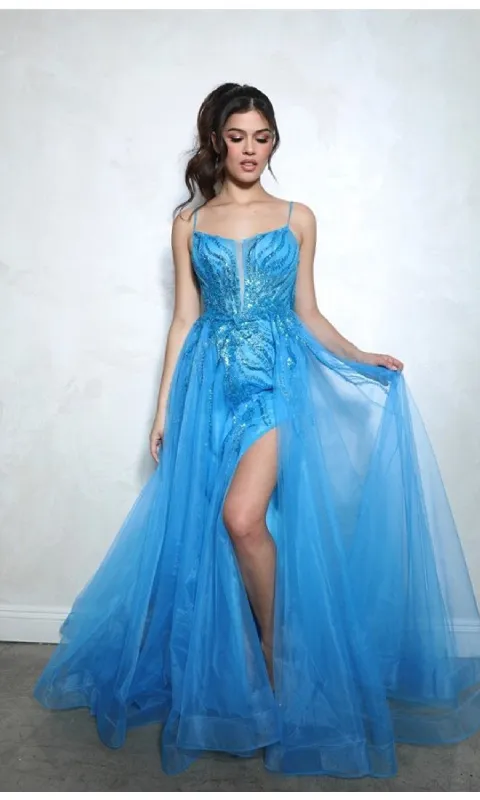 Overskirt Long Sequin Prom Dress: Eureka EK112 sold by PromGirl