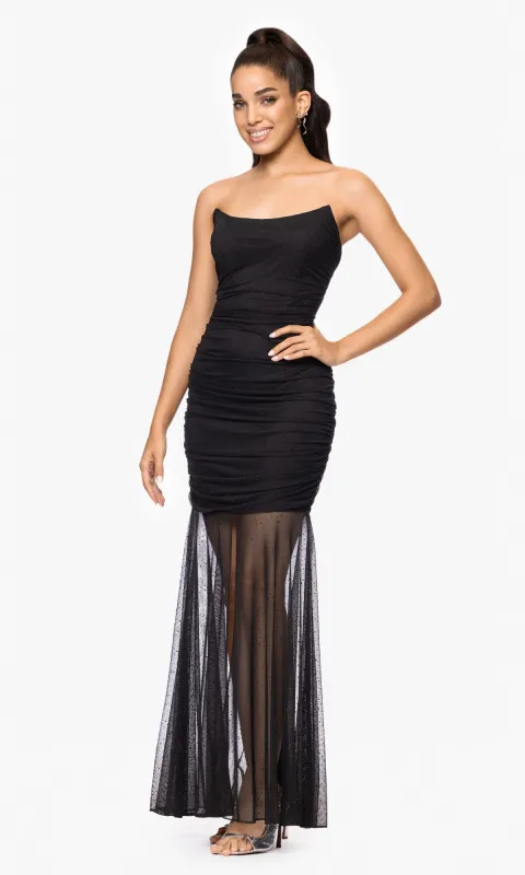 Strapless Black Prom Gown: Betsy & Adam A26893 sold by PromGirl
