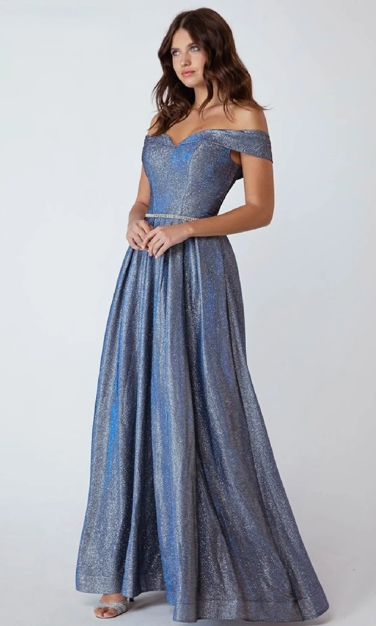 Off-Shoulder Long Glitter Prom Dress: Eureka 9808 sold by PromGirl product image thumbnail 3