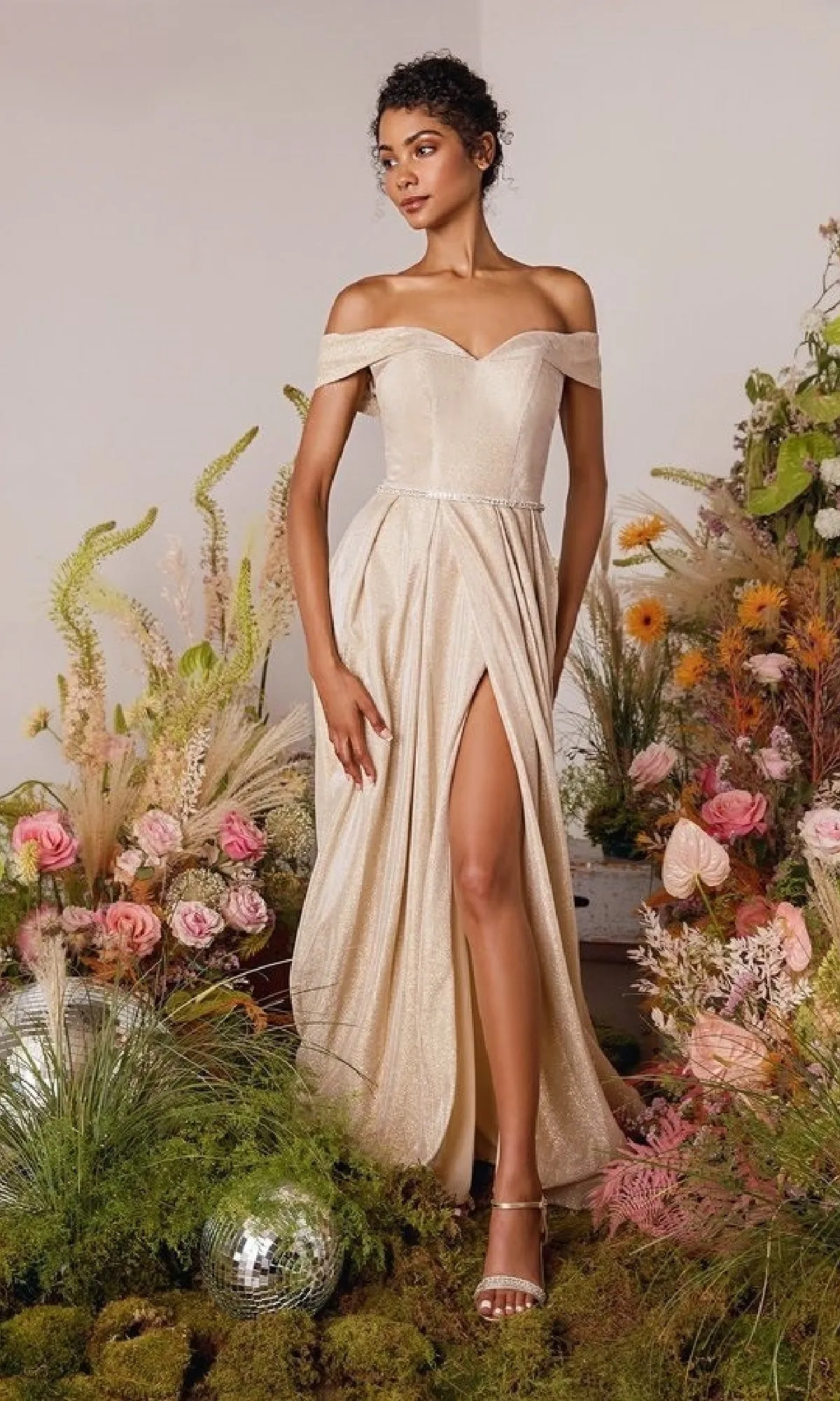 Off-Shoulder Long Glitter Prom Dress: Eureka 9808 sold by PromGirl