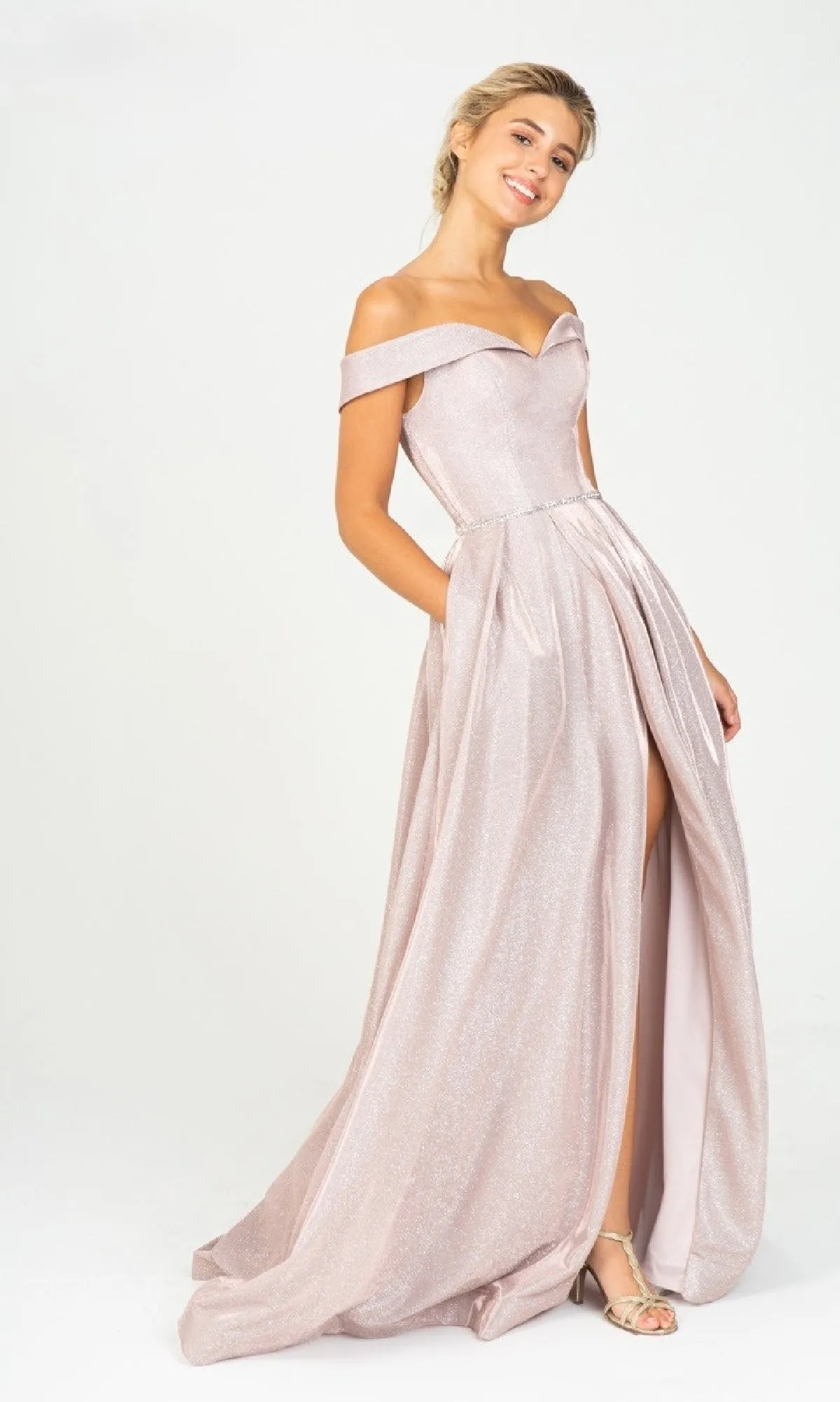 Off-Shoulder Long Glitter Prom Dress: Eureka 9808 sold by PromGirl product image thumbnail 4