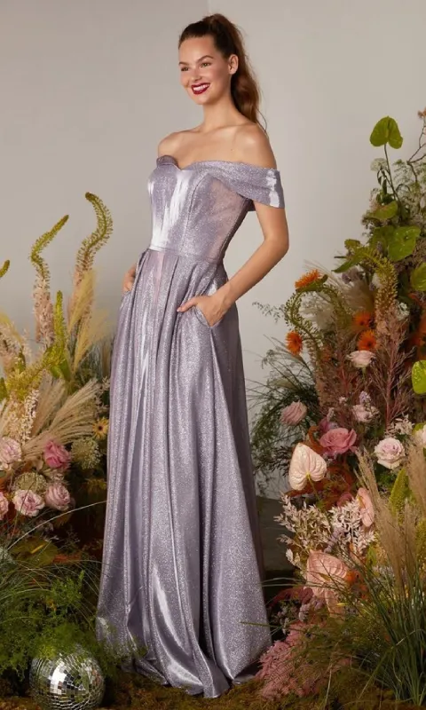 Off-Shoulder Long Glitter Prom Dress: Eureka 9809 sold by PromGirl