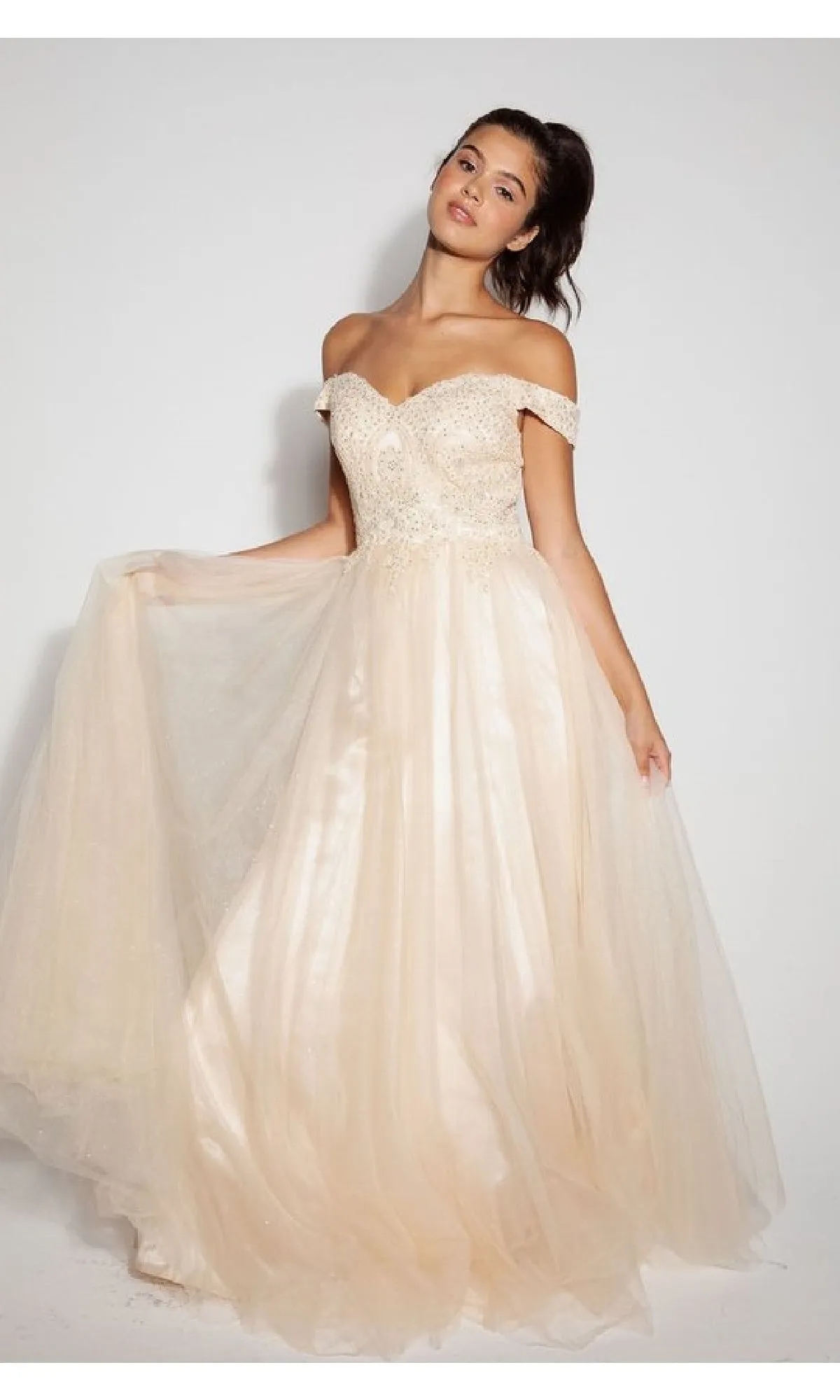 Off-Shoulder Glitter Prom Ball Gown: Eureka 9899 sold by PromGirl product image thumbnail 3