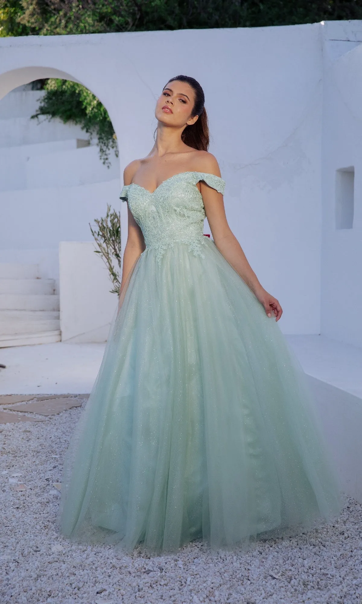 Off-Shoulder Glitter Prom Ball Gown: Eureka 9899 sold by PromGirl product image thumbnail 5