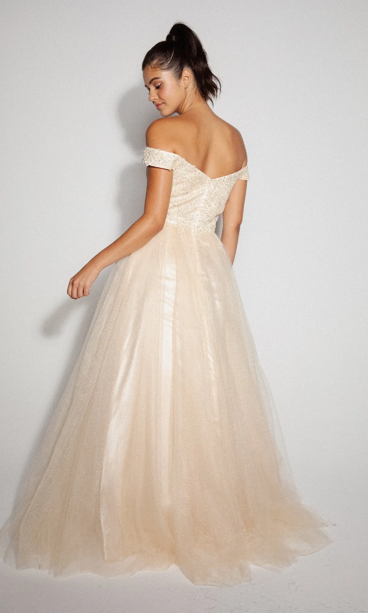 Off-Shoulder Glitter Prom Ball Gown: Eureka 9899 sold by PromGirl product image thumbnail 2