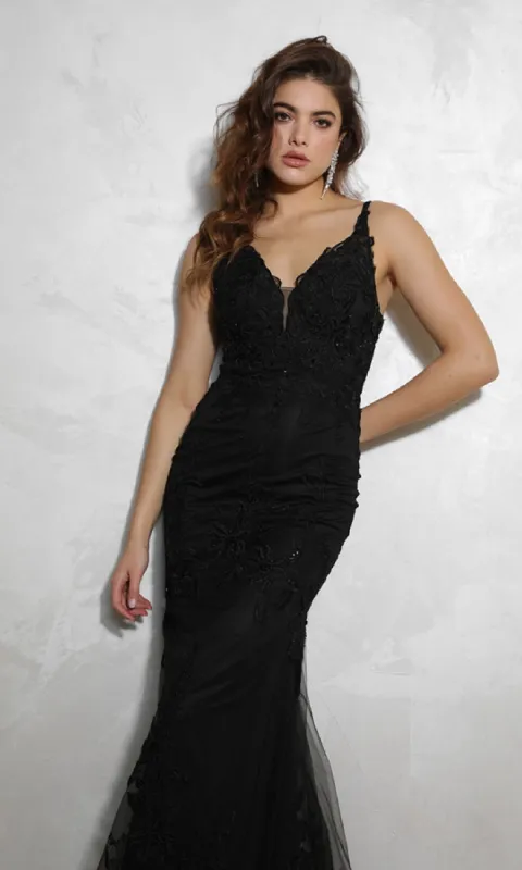 Long Embroidered-Lace Prom Dress: Eureka 9130 sold by PromGirl