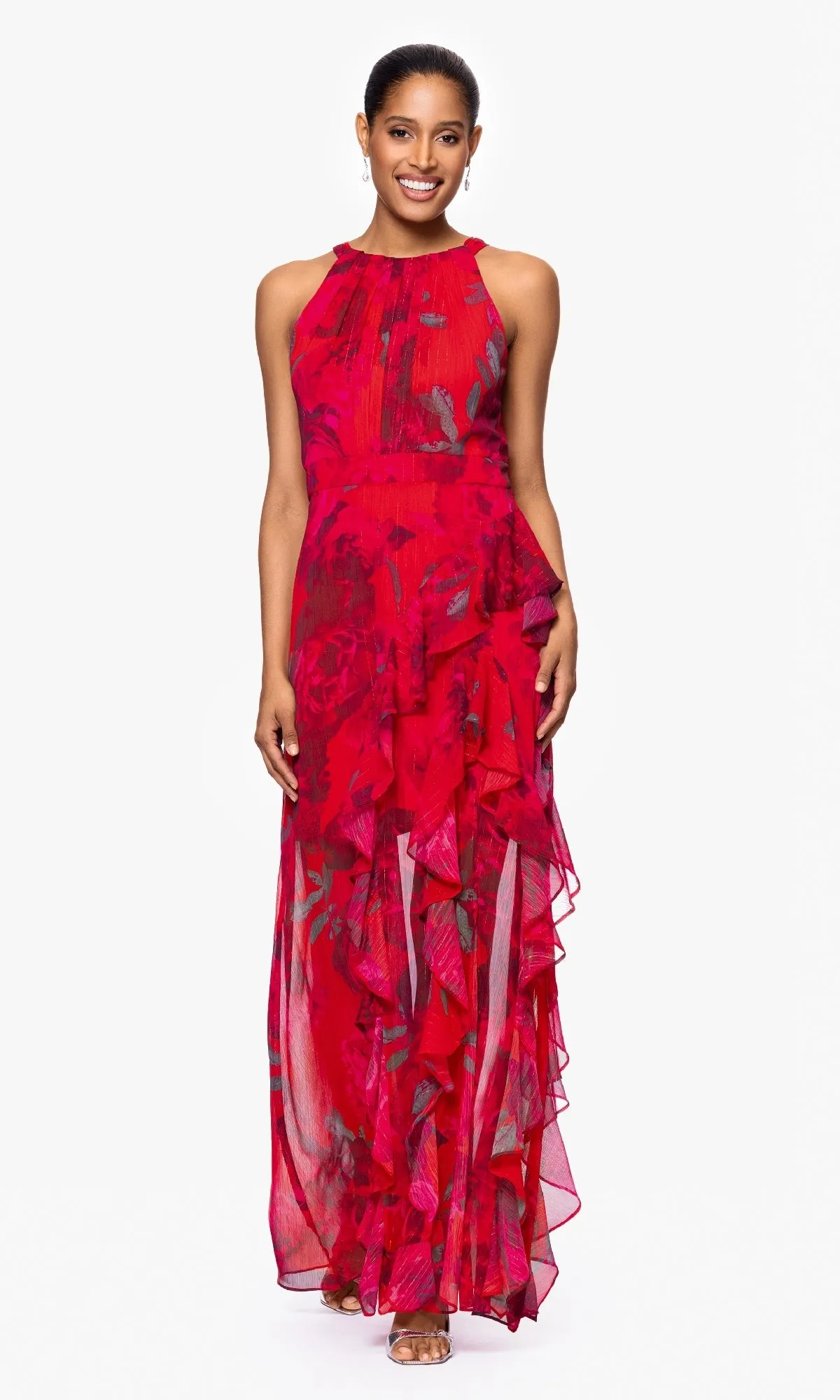 Long Red Floral Formal Dress: Betsy & Adam A27036 sold by PromGirl product image thumbnail 4