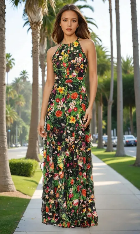 Floral Wedding Guest Dress: Betsy & Adam A27102 sold by PromGirl