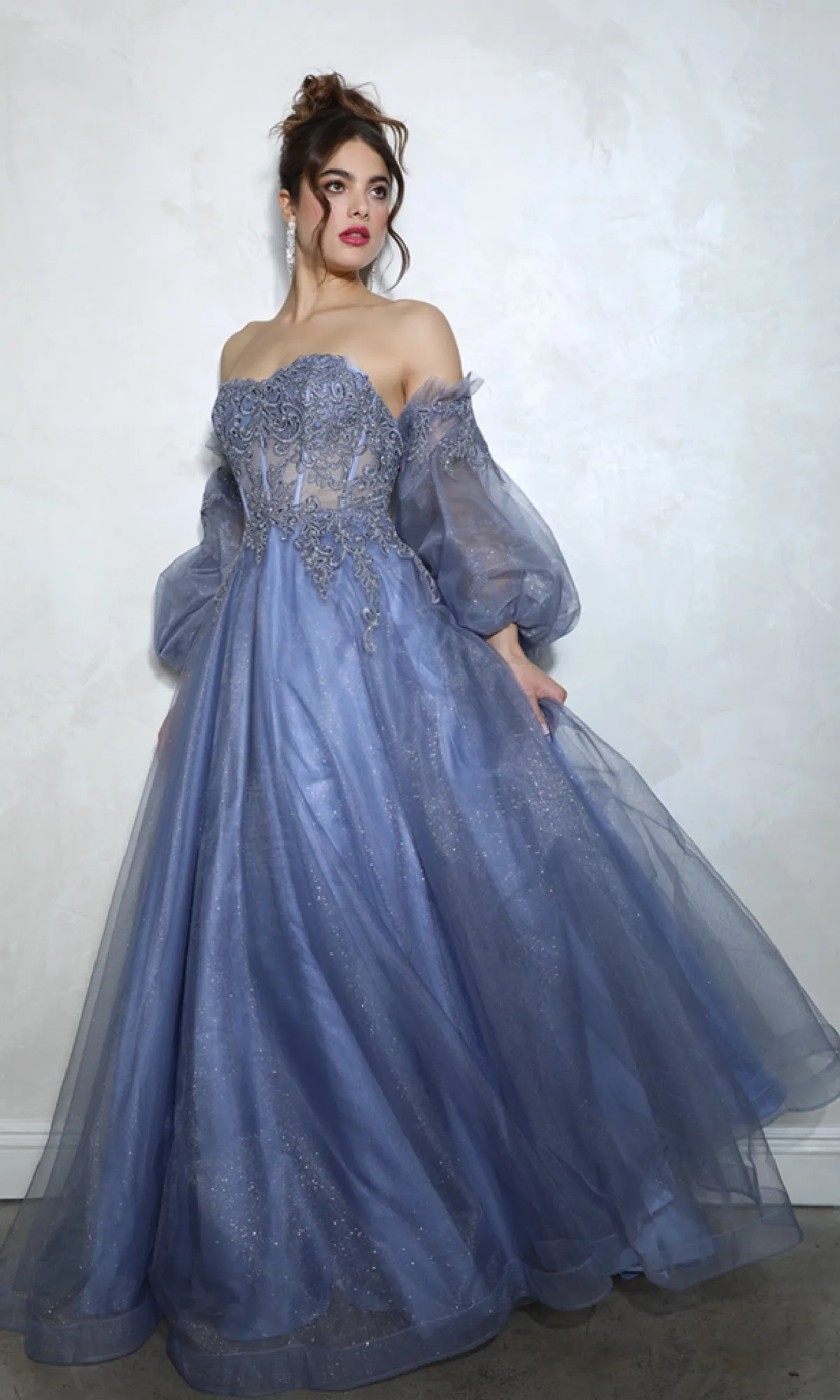 Long Sleeve Strapless Prom Ball Gown: Eureka 9505G sold by PromGirl