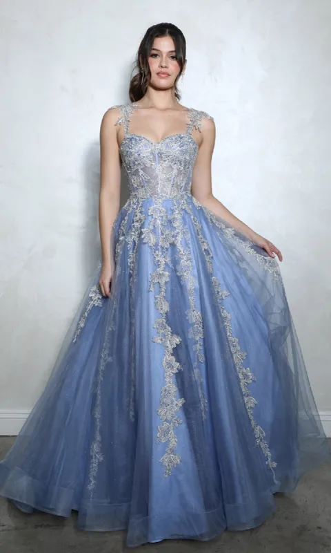 Long Blue Sweetheart Prom Gown: Eureka EK115 sold by PromGirl