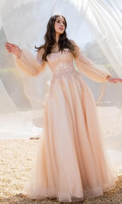 Long Sleeve Strapless Long Prom Gown: Eureka 9505 sold by PromGirl