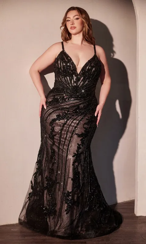 Plus-Size Long Beaded Prom Dress: Ladivine CC0389C sold by PromGirl