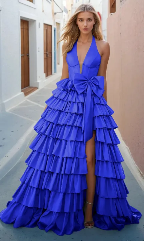 Ruffled Halter Prom Ball Gown: PromGirl Exclusive sold by PromGirl