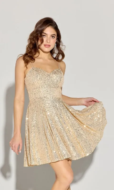 Short Sequin A-Line Hoco Dress: Eureka EK198 sold by PromGirl