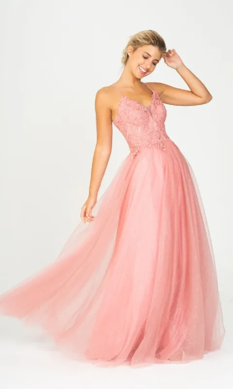 Lace-Up Long Glitter Prom Ball Gown: Eureka 9901 sold by PromGirl
