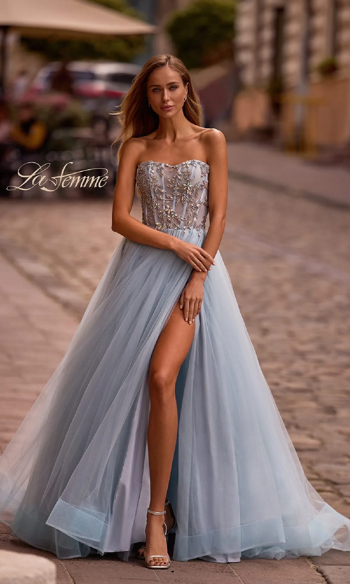 Beaded-Corset Strapless Prom Gown: La Femme 32862 sold by PromGirl