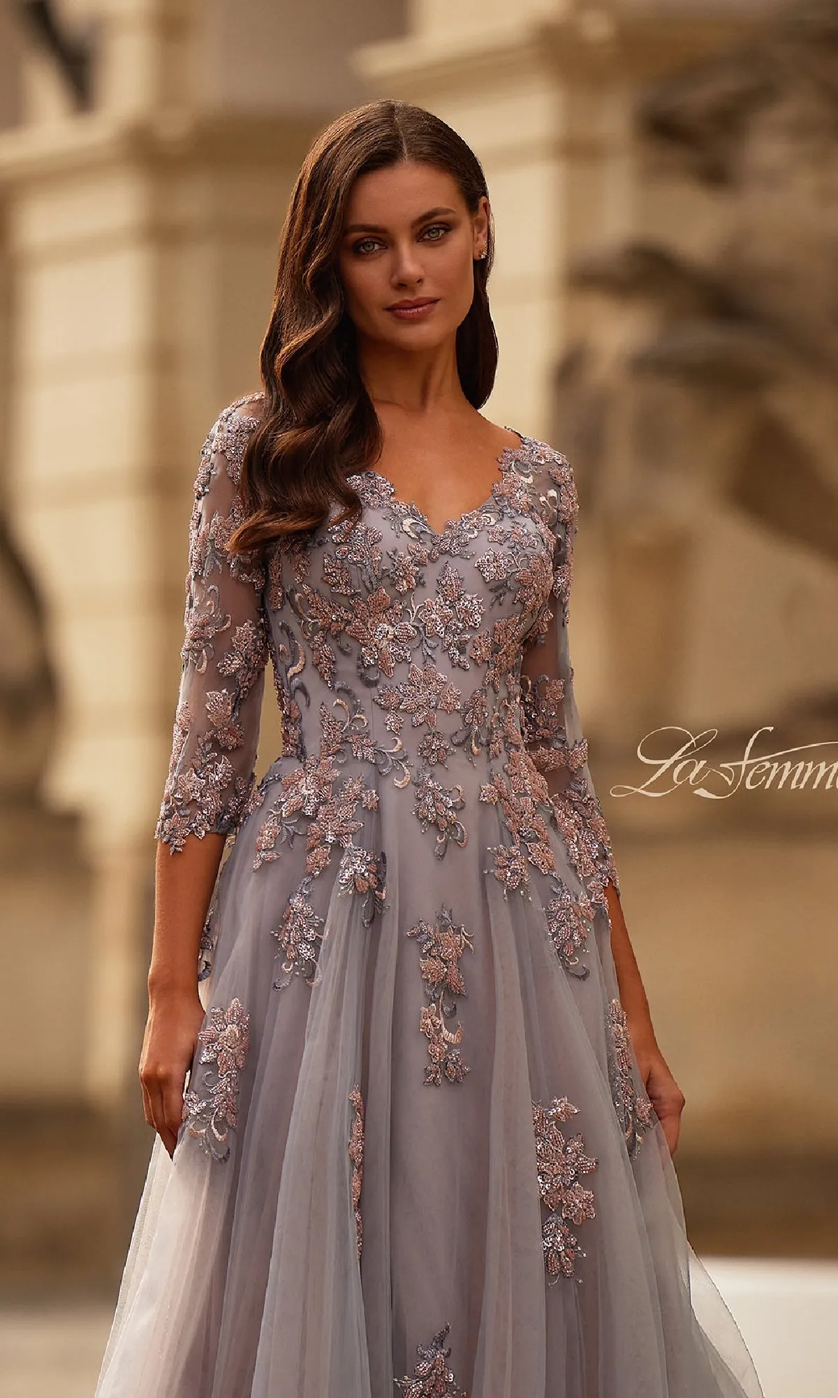Pink and Silver Long Formal Dress: La Femme 32605 sold by PromGirl product image thumbnail 3