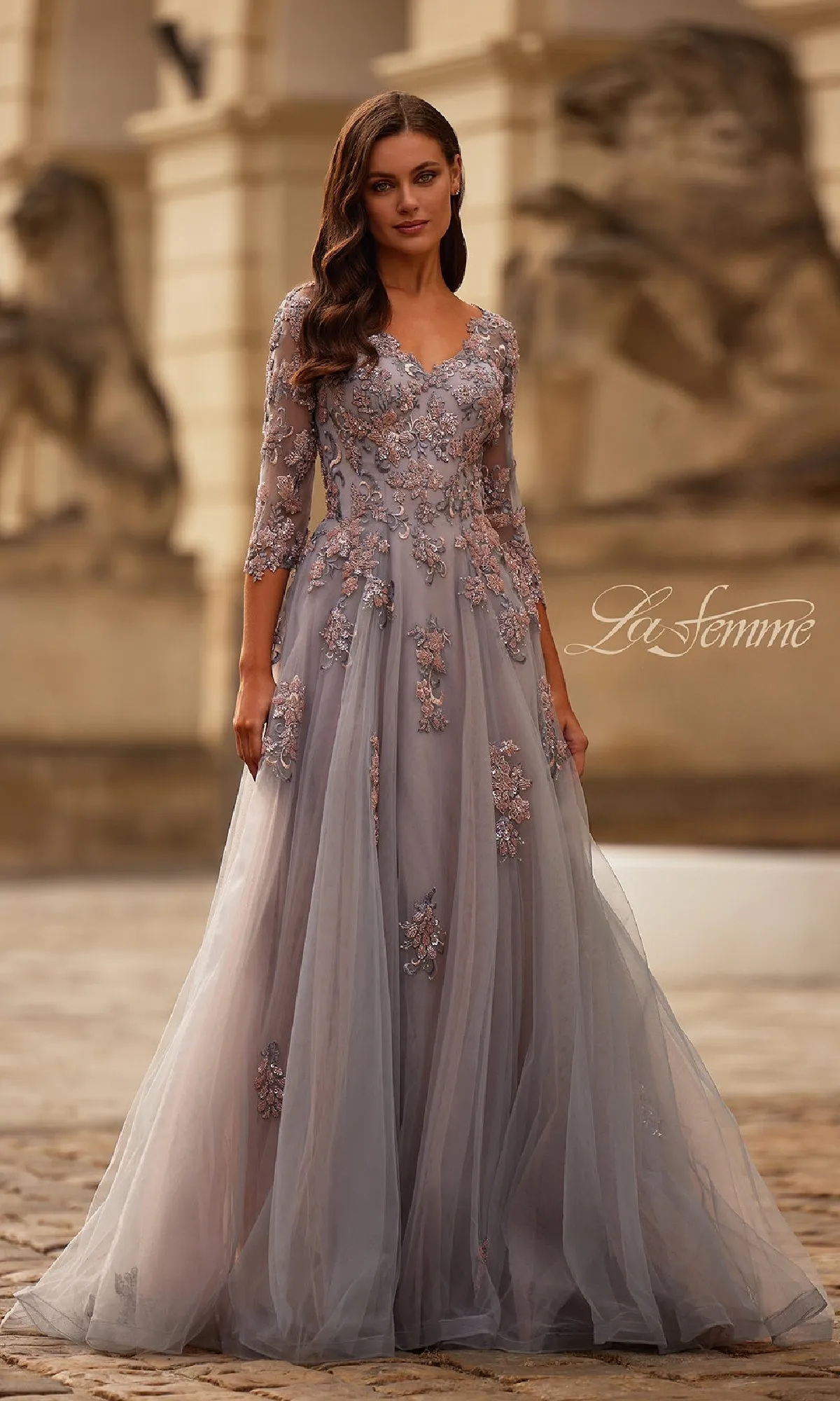 Pink and Silver Long Formal Dress: La Femme 32605 sold by PromGirl