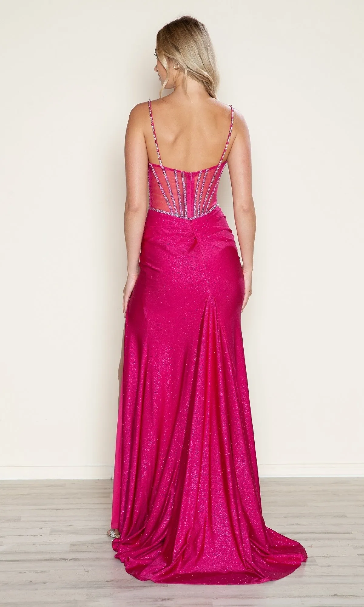Sheer Beaded-Corset Long Prom Dress: Poly USA 9750 sold by PromGirl product image thumbnail 2