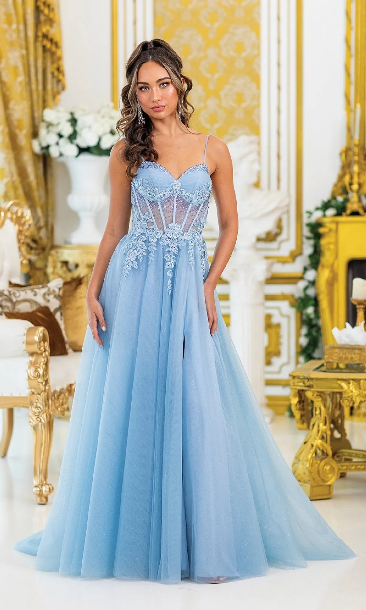Corset Prom Ball Gown with Slit: Dancing Queen 4529 sold by PromGirl