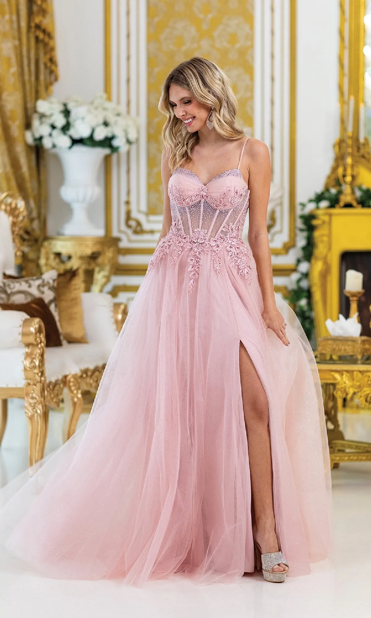 Corset Prom Ball Gown with Slit: Dancing Queen 4529 sold by PromGirl product image thumbnail 3
