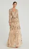 Long Beaded Bisque Formal Dress: Mac Duggal 10059 sold by PromGirl