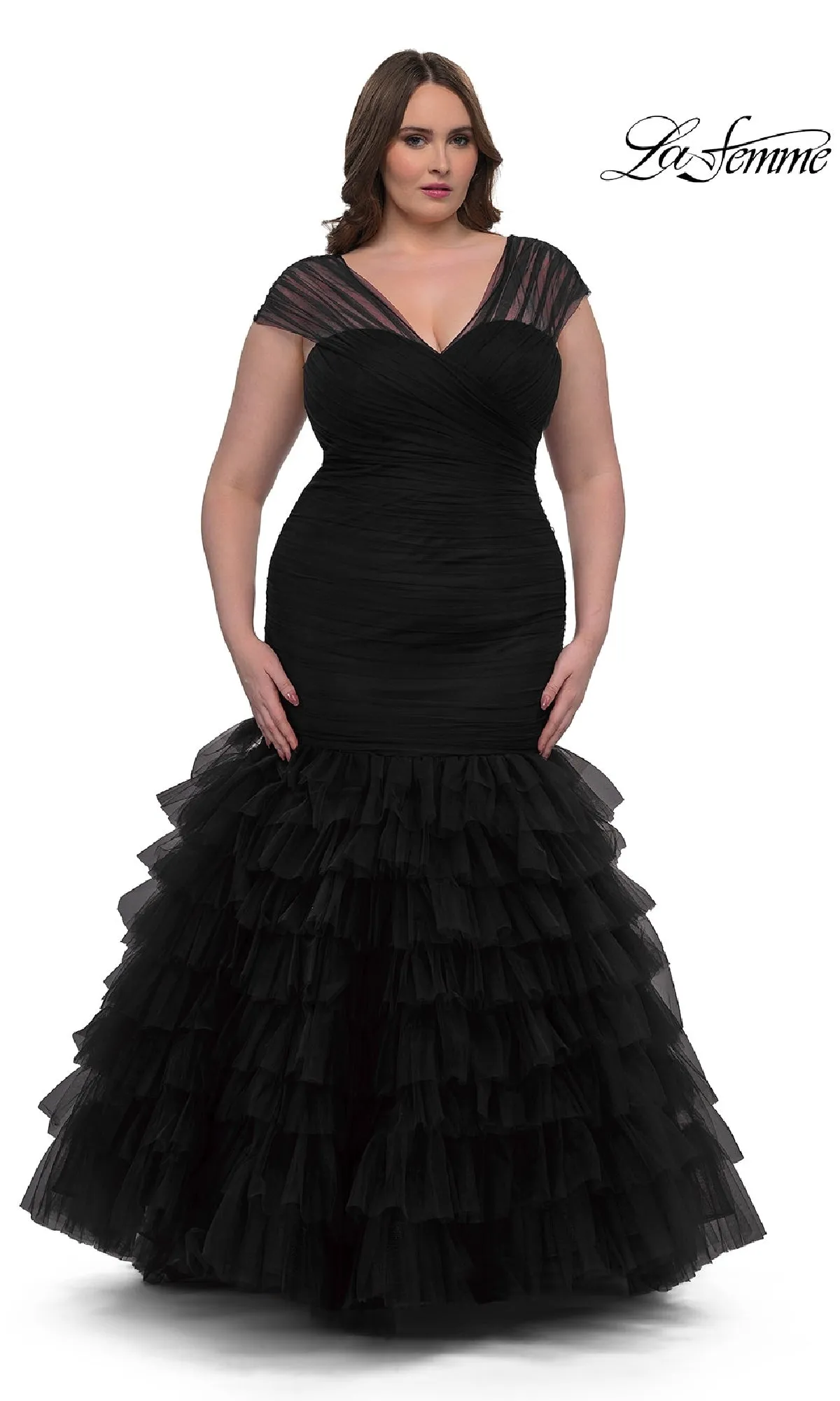 Plus-Size Long Mermaid Prom Dress: La Femme 32389 sold by PromGirl