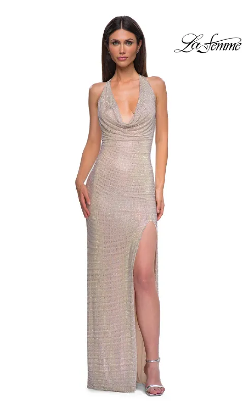 Cowl-Neck Long Beaded Prom Dress: La Femme 32915 sold by PromGirl