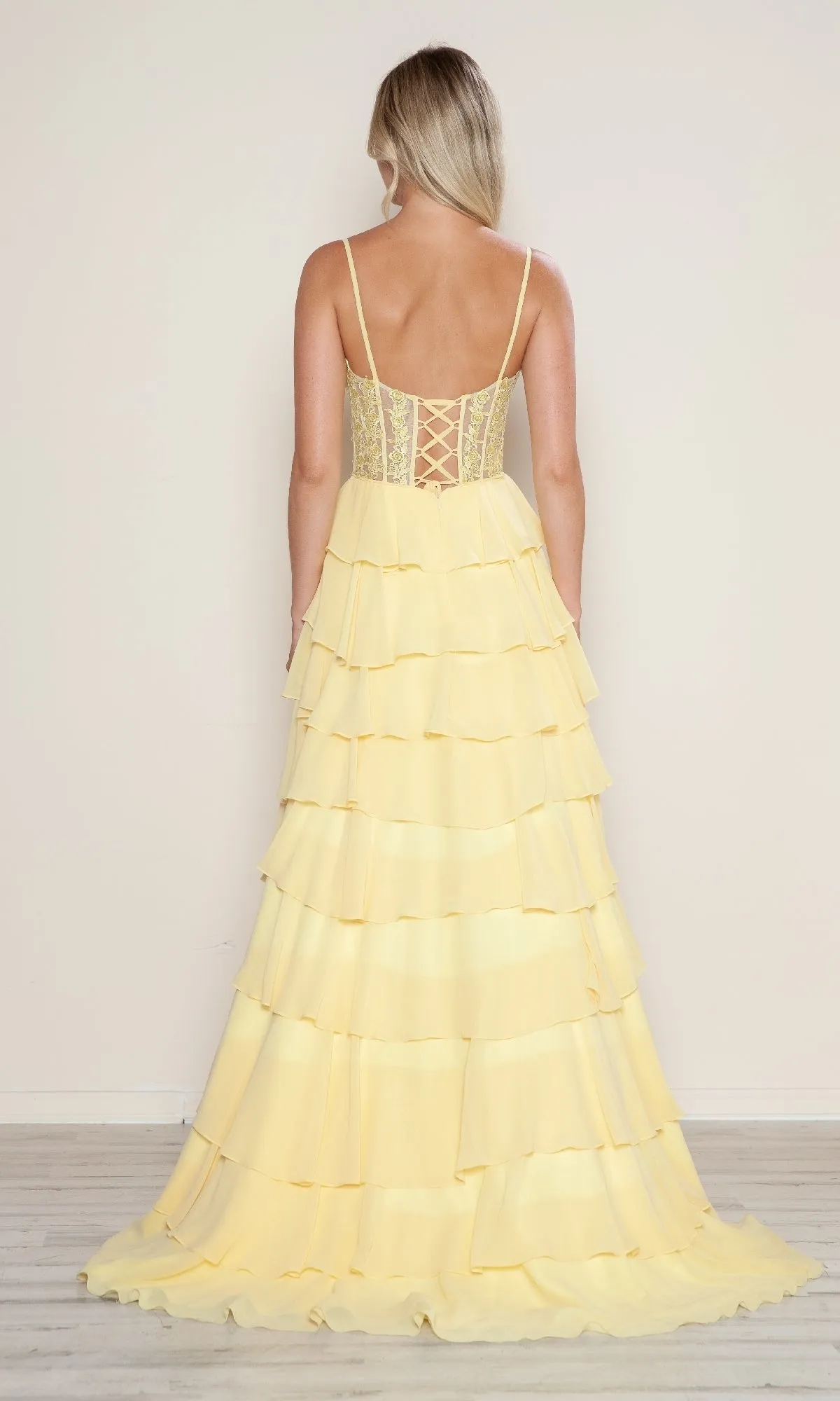 Long Tiered Corset Prom Dress: Poly USA 9698 sold by PromGirl product image thumbnail 2