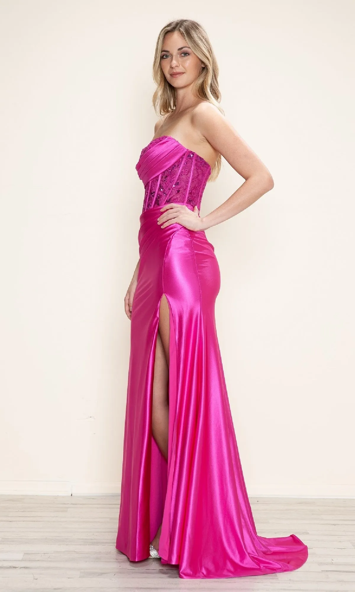 Strapless Long Corset Prom Gown: Poly USA 9688 sold by PromGirl product image thumbnail 5