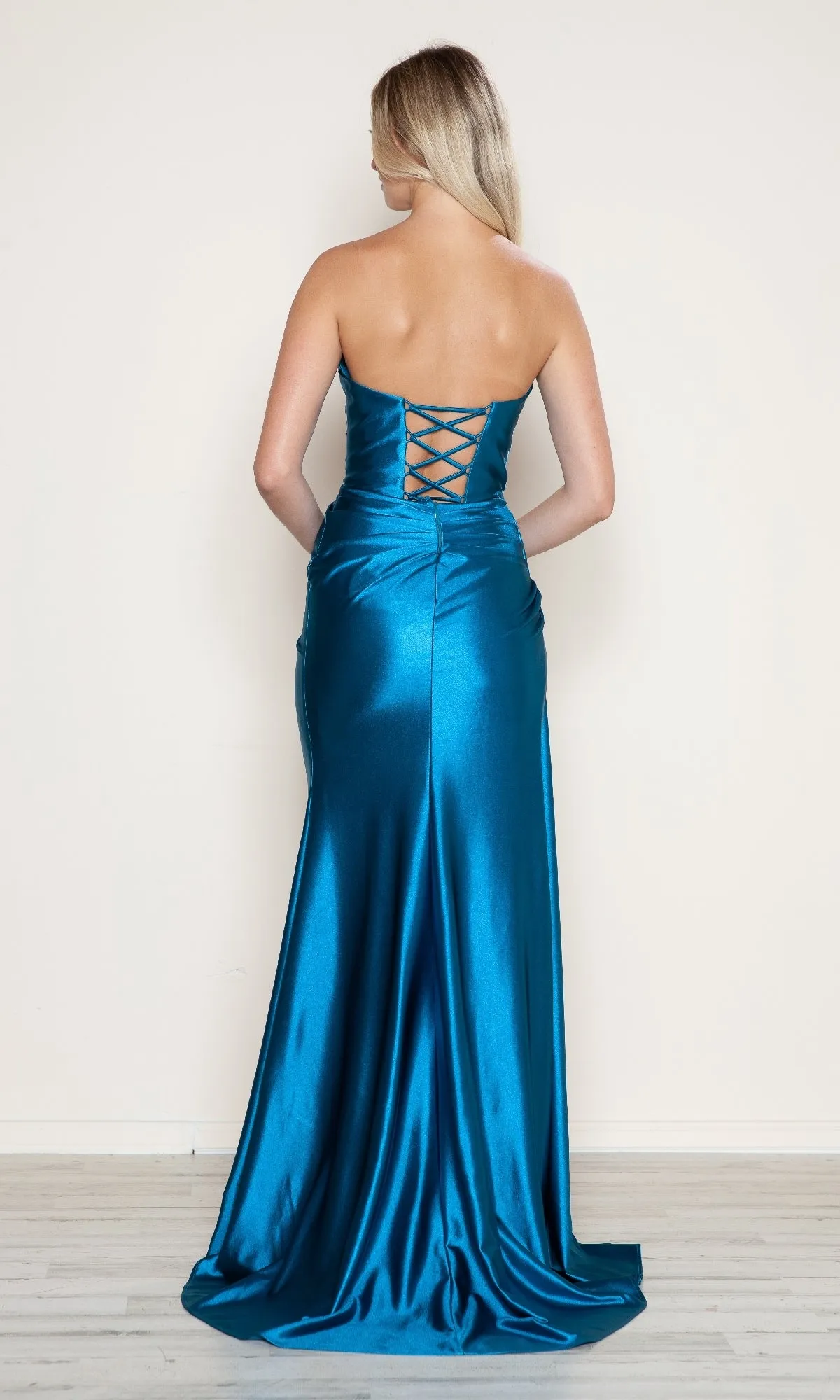 Strapless Side-Sash Long Prom Gown: Poly USA 9734 sold by PromGirl product image thumbnail 2