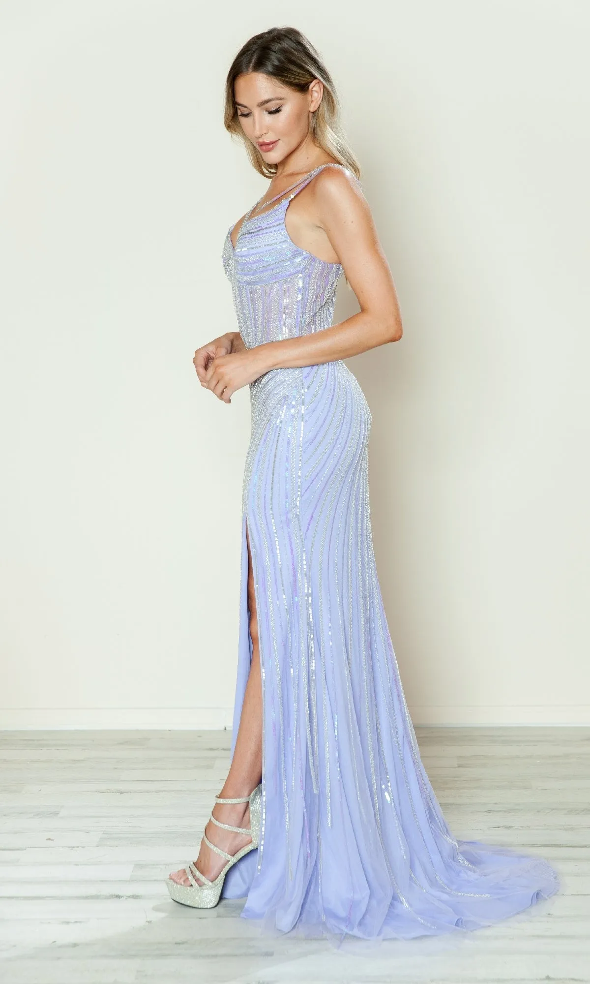 Sheer-Bodice Long Sequin Prom Dress: Poly USA 9664 sold by PromGirl product image thumbnail 3