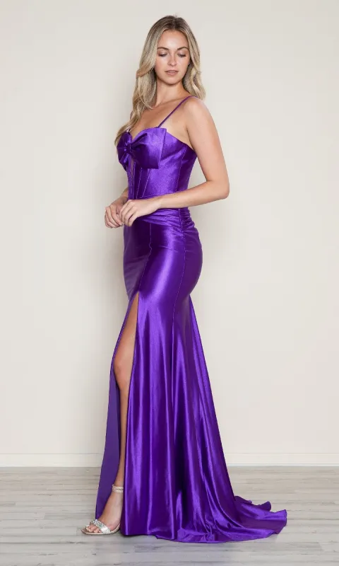 Front-Bow Long Cut-Out Prom Dress: Poly USA 9644 sold by PromGirl