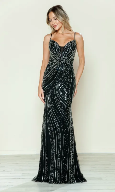Beaded Spaghetti-Strap Prom Gown: Poly USA 9510 sold by PromGirl