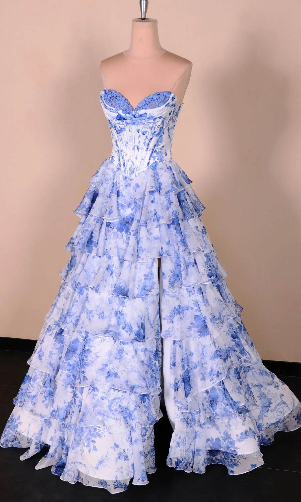 Blue Floral Prom Ball Gown: PromGirl Exclusive 250123 sold by PromGirl