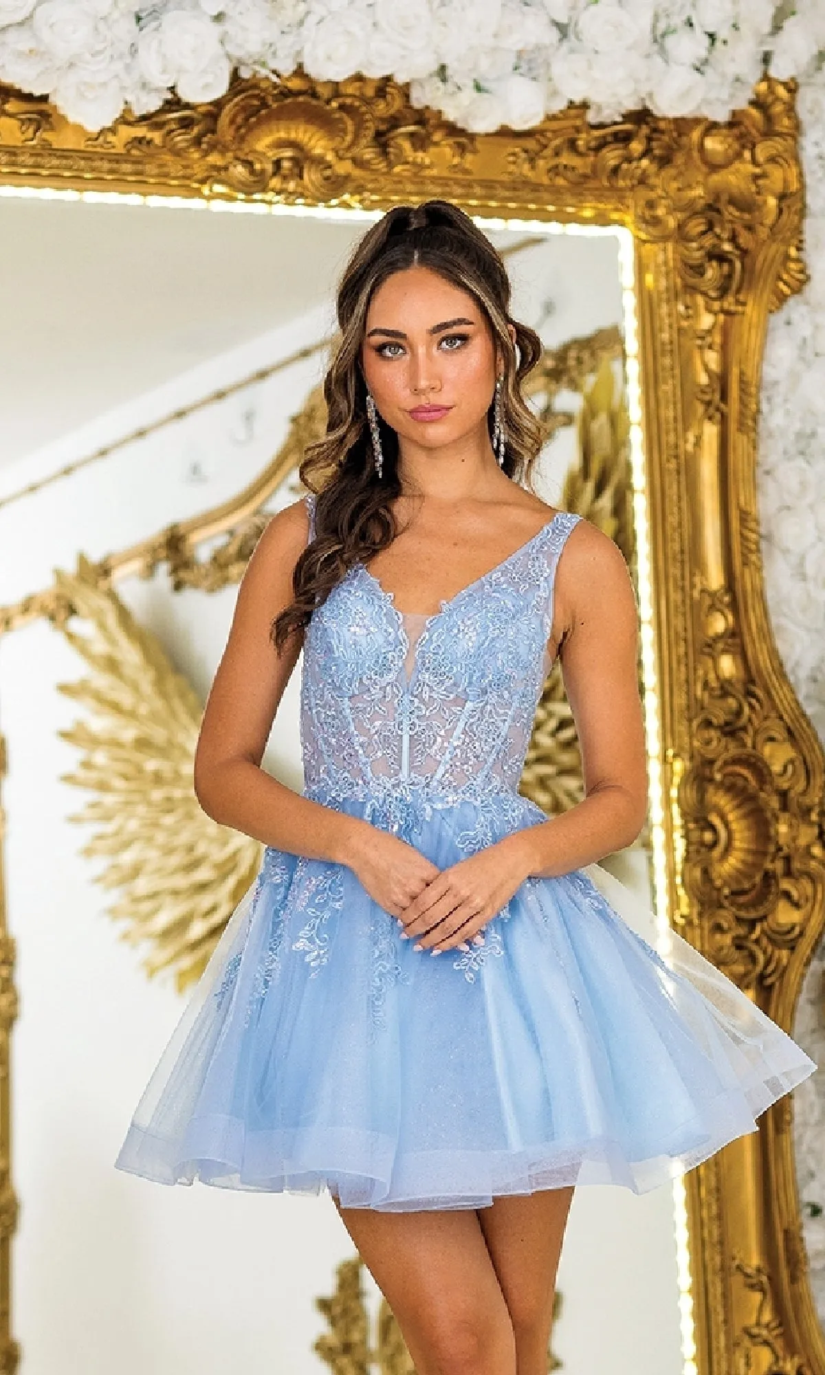 Lace-Up Short A-Line Prom Dress: Dancing Queen 3414 sold by PromGirl