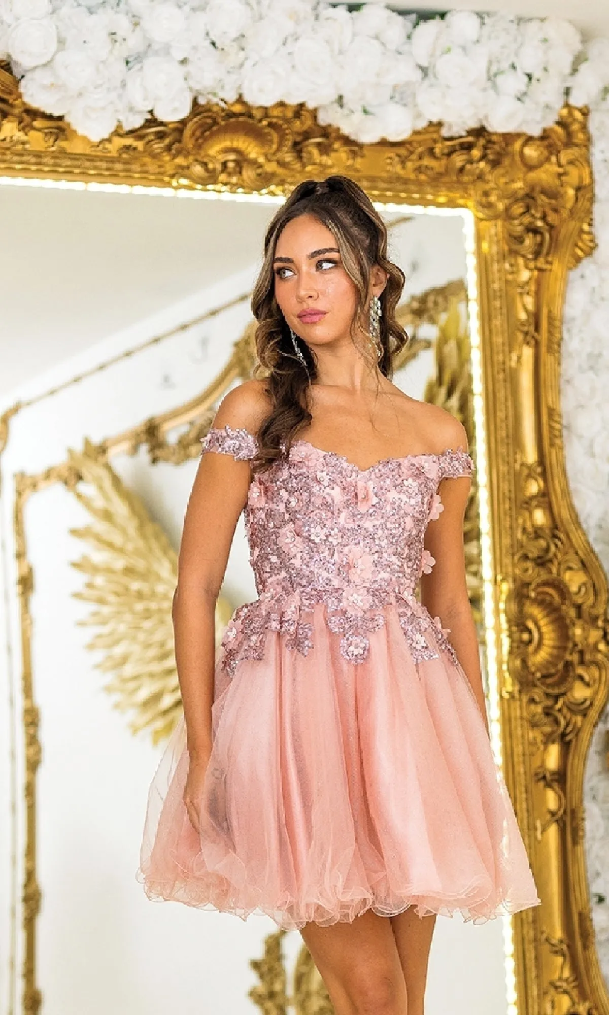 Off-Shoulder Short Hoco Dress: Dancing Queen 3349 sold by PromGirl