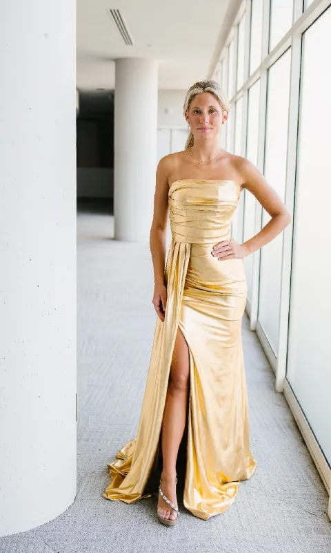 Long Gold Prom Dress: Aleta 1457 sold by PromGirl