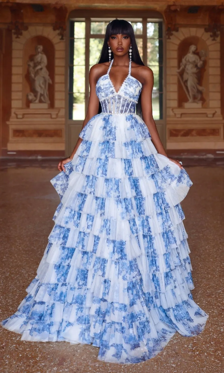 Ruffled Long Print Prom Dress: Alyce 61730 sold by PromGirl product image thumbnail 3
