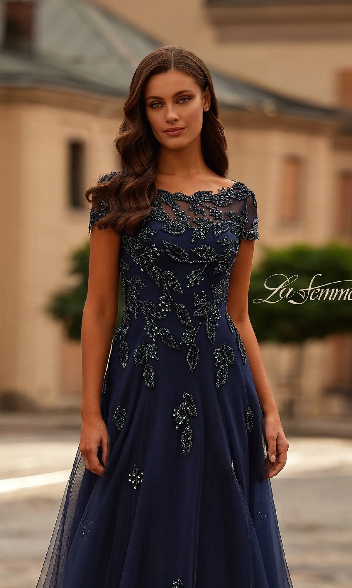 Short Sleeve Navy Formal Dress: La Femme 31692 sold by PromGirl product image thumbnail 3