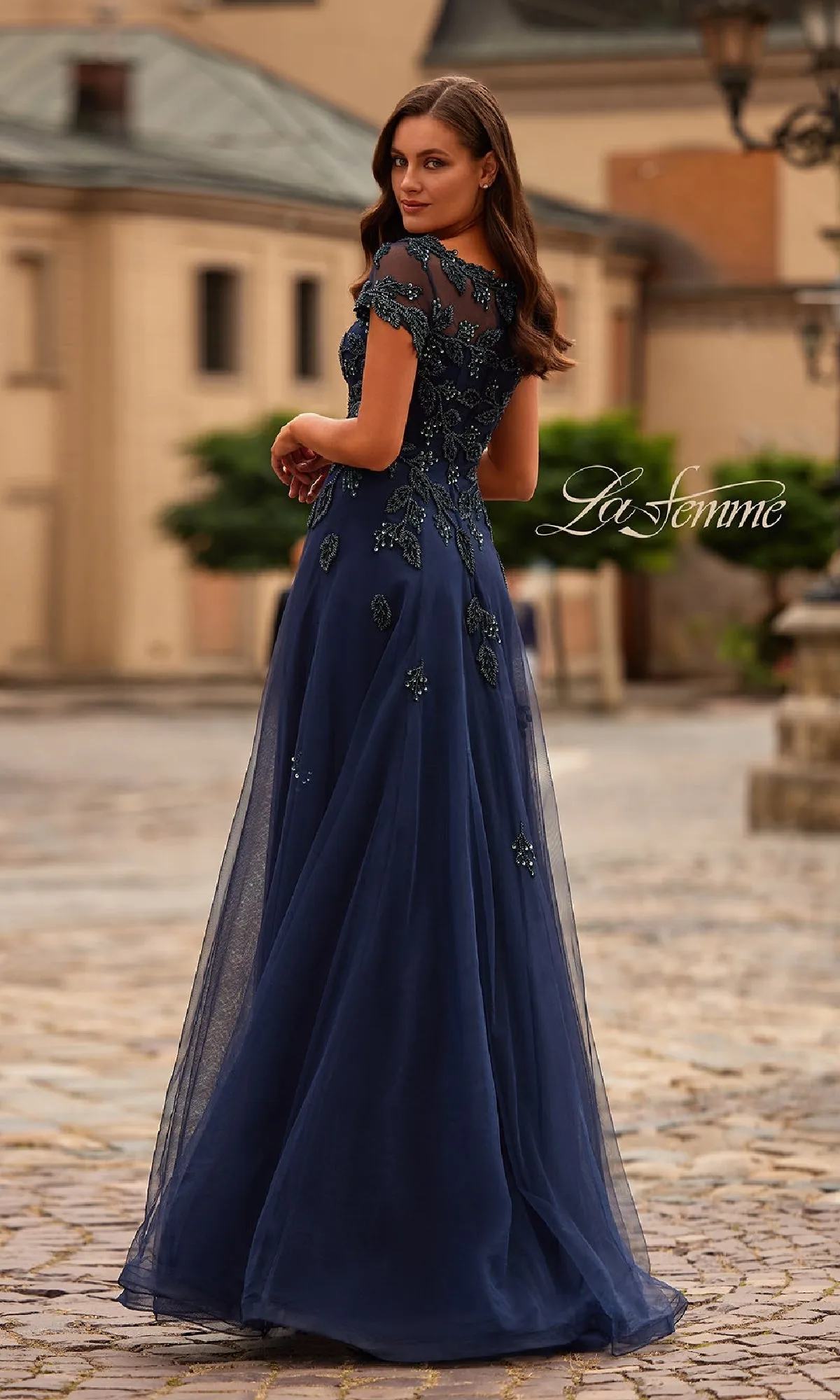 Short Sleeve Navy Formal Dress: La Femme 31692 sold by PromGirl product image thumbnail 2