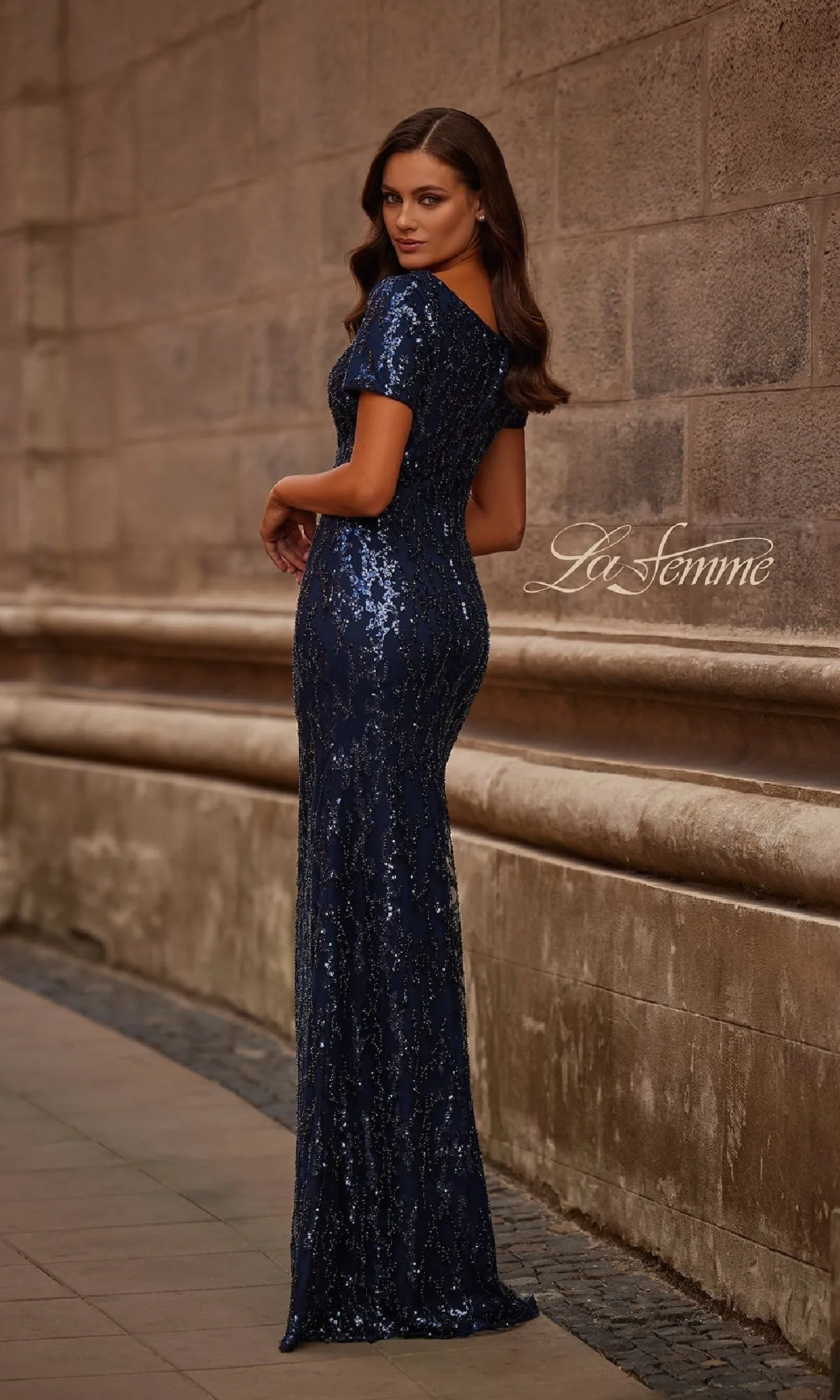 Long Navy Sequin Formal Dress: La Femme 31787 sold by PromGirl product image thumbnail 2