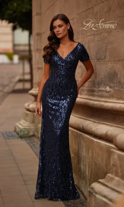 Long Navy Sequin Formal Dress: La Femme 31787 sold by PromGirl