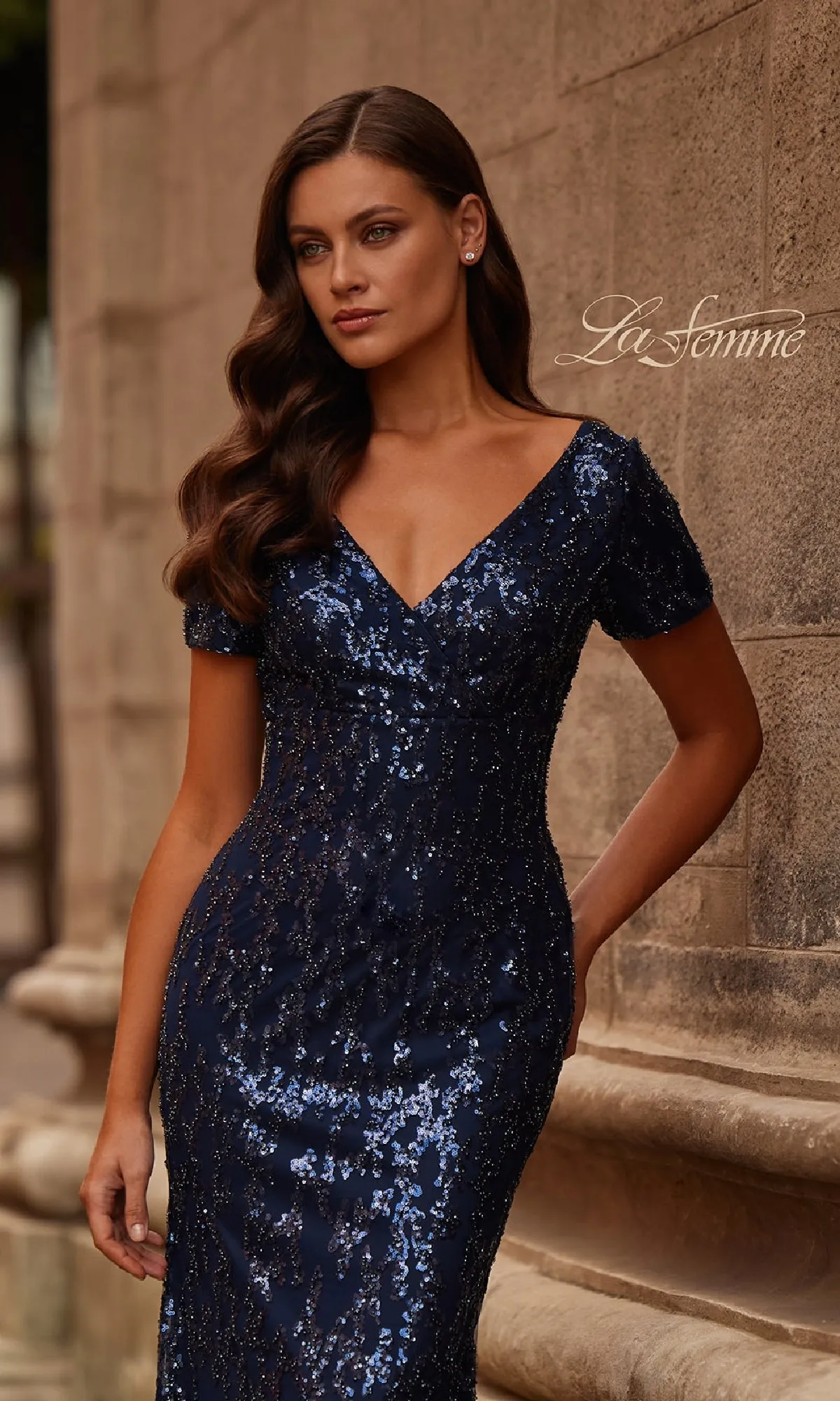 Long Navy Sequin Formal Dress: La Femme 31787 sold by PromGirl product image thumbnail 3