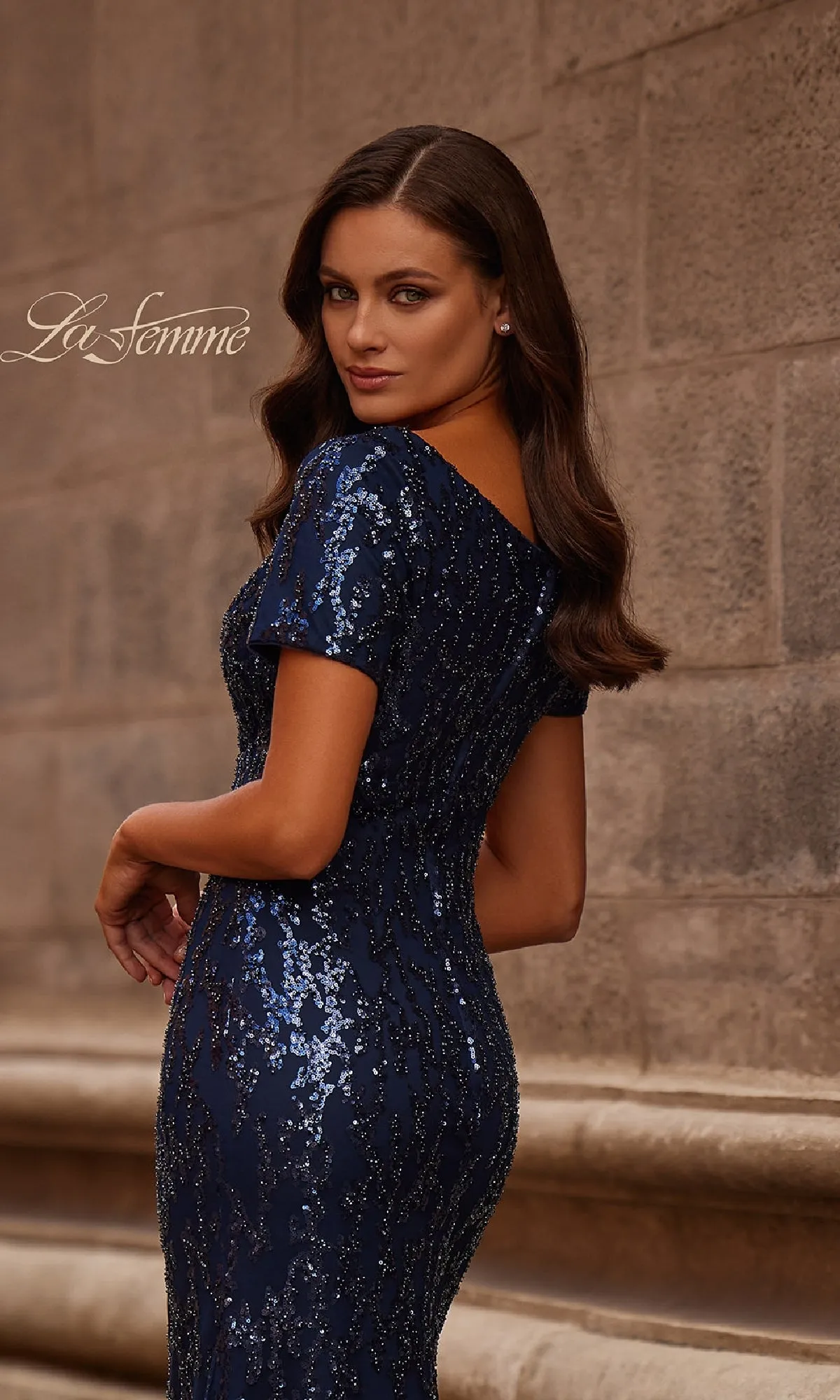 Long Navy Sequin Formal Dress: La Femme 31787 sold by PromGirl product image thumbnail 4