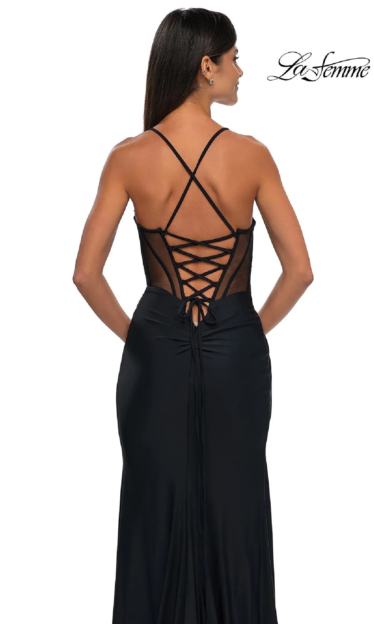 Strappy-Back Long Black Prom Dress: La Femme 33115 sold by PromGirl product image thumbnail 4