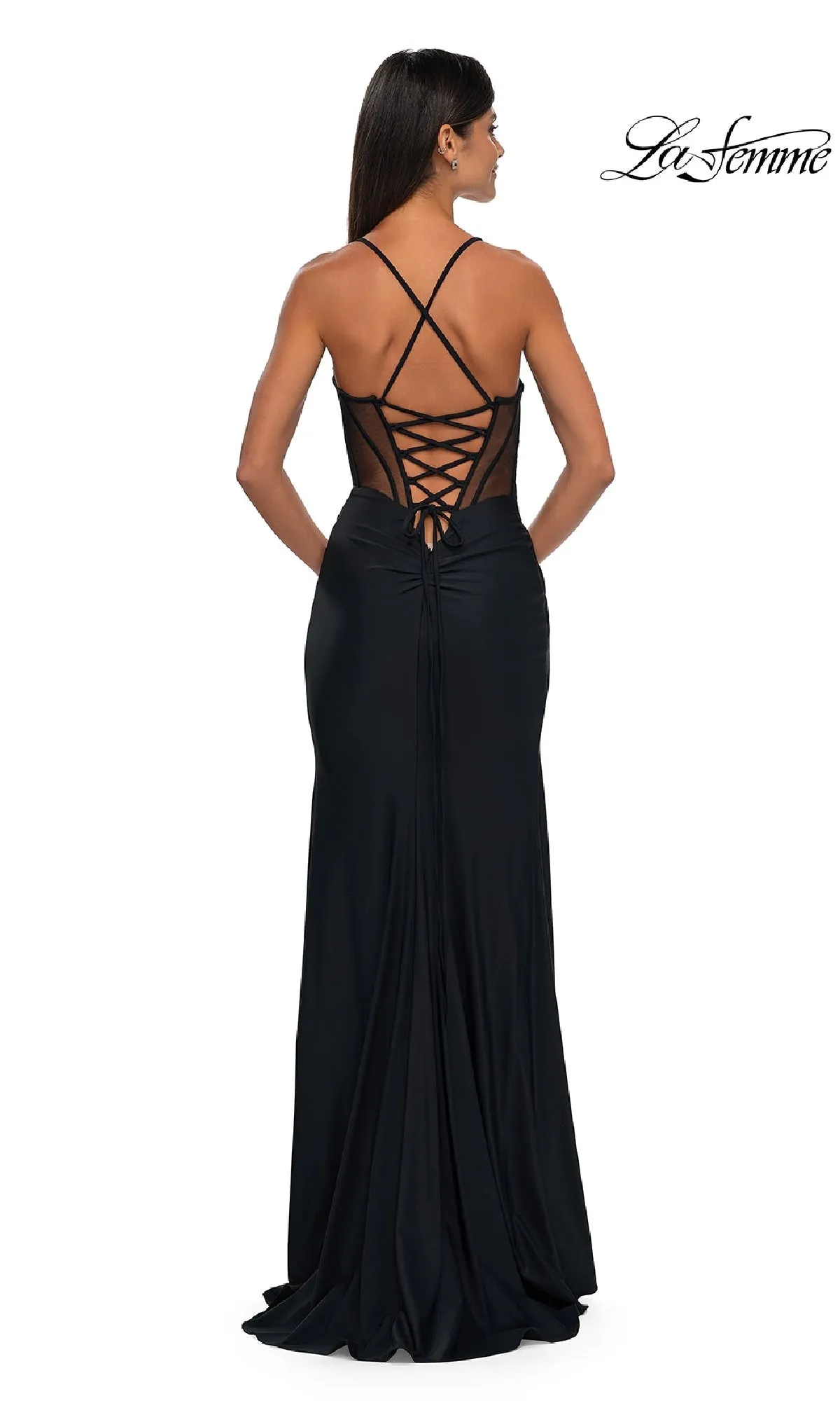 Strappy-Back Long Black Prom Dress: La Femme 33115 sold by PromGirl product image thumbnail 2
