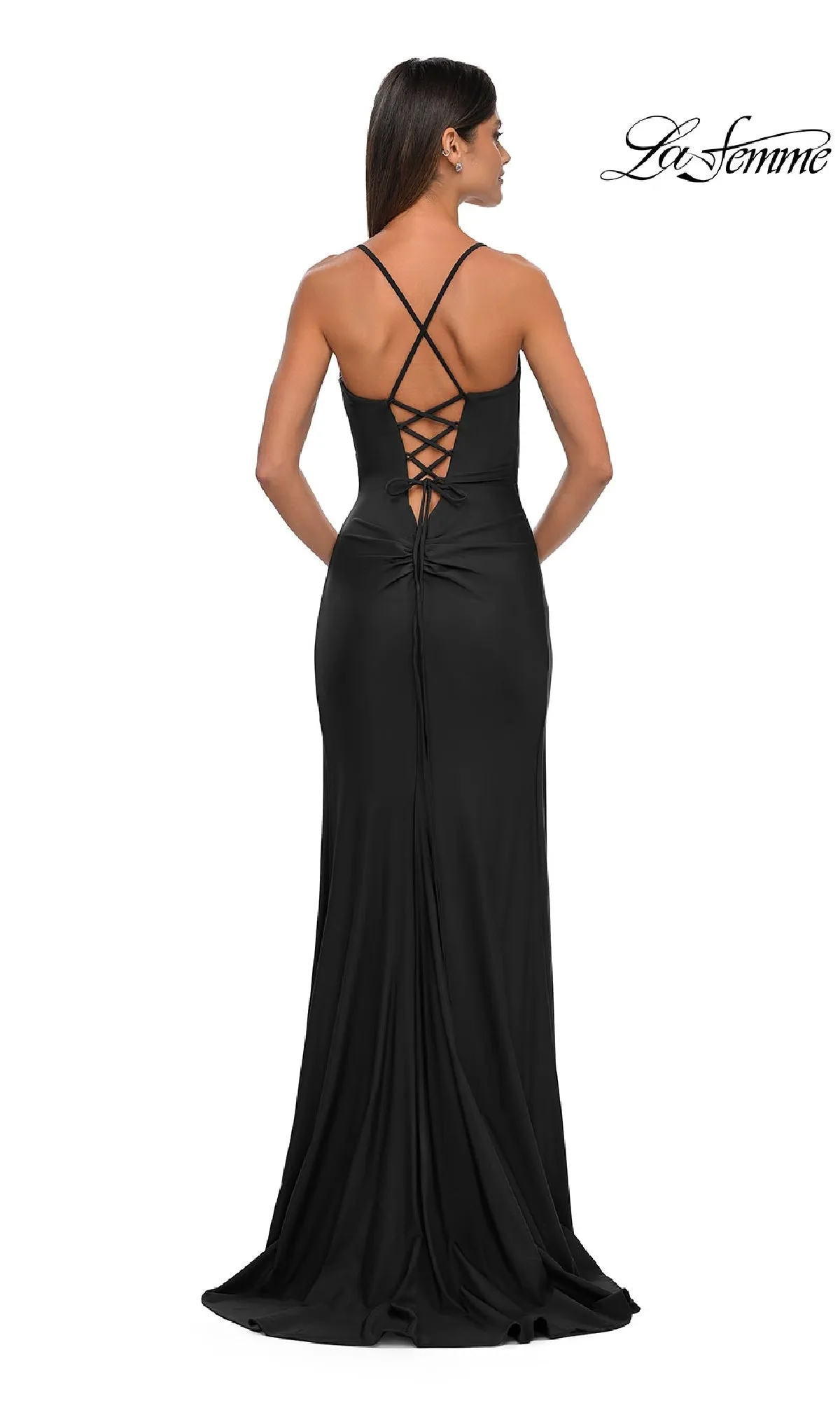 Lace-Up Simple Long Prom Dress: La Femme 33103 sold by PromGirl product image thumbnail 2