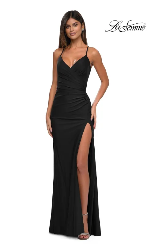 Lace-Up Simple Long Prom Dress: La Femme 33103 sold by PromGirl