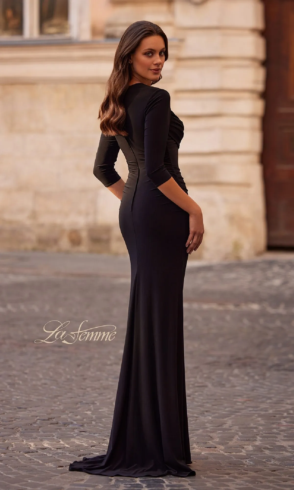 Long Black Jersey Formal Dress: La Femme 33135 sold by PromGirl product image thumbnail 2